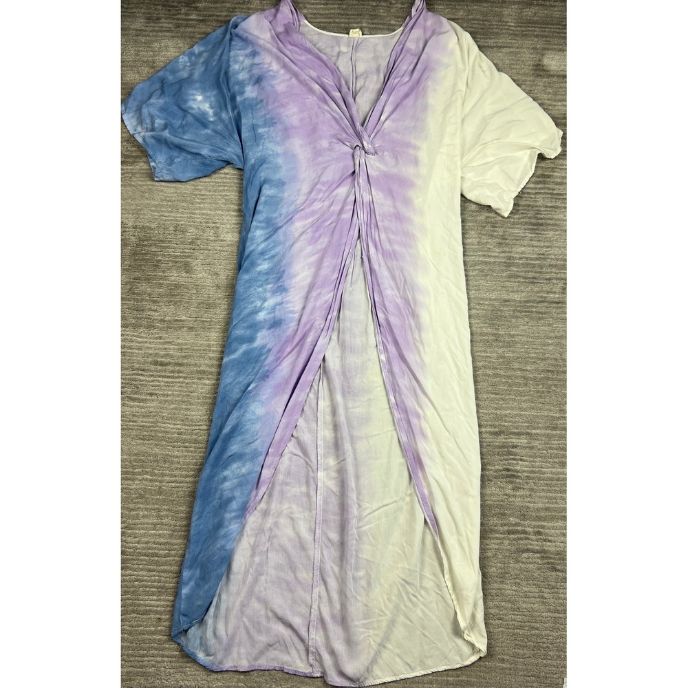 Surf Gypsy Maxi Dress Womens Large Blue Purple‎ Tie Dye Front Twist Boho A9230
